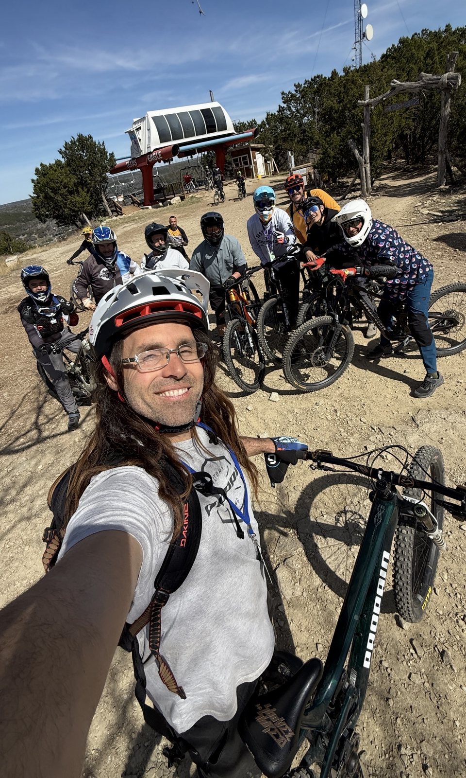 Ryan Rodriguez and a group of riders at Spider Mountain Bike Park, Burnet, Texas